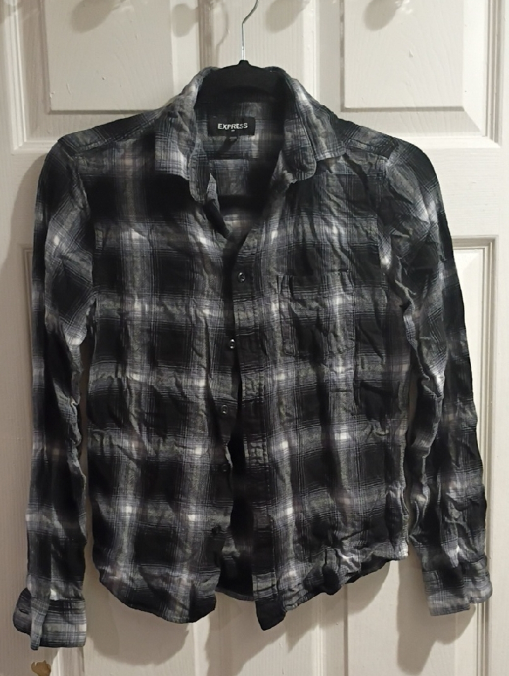 Express Women's Black & Gray Plaid Button-Down Shirt